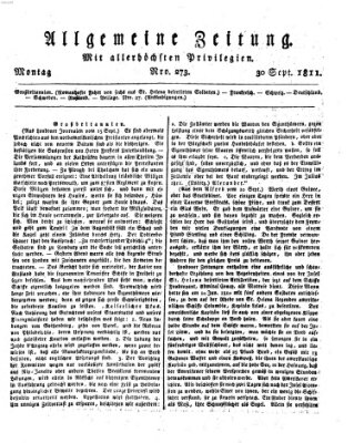 Allgemeine Zeitung Montag 30. September 1811