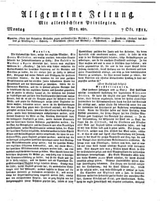 Allgemeine Zeitung Montag 7. Oktober 1811