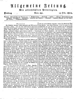 Allgemeine Zeitung Freitag 18. Oktober 1811