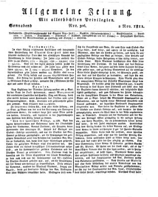 Allgemeine Zeitung Samstag 2. November 1811