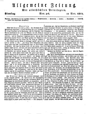 Allgemeine Zeitung Dienstag 12. November 1811