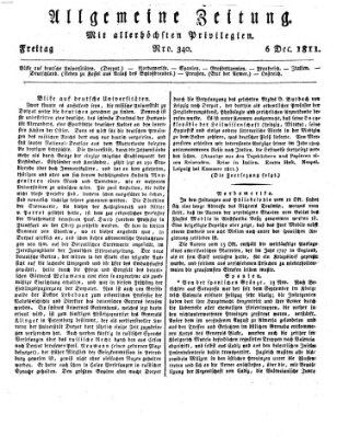 Allgemeine Zeitung Freitag 6. Dezember 1811