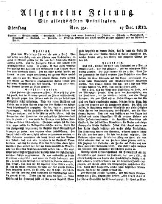 Allgemeine Zeitung Dienstag 17. Dezember 1811