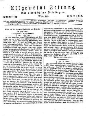 Allgemeine Zeitung Donnerstag 19. Dezember 1811