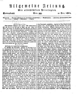 Allgemeine Zeitung Samstag 21. Dezember 1811