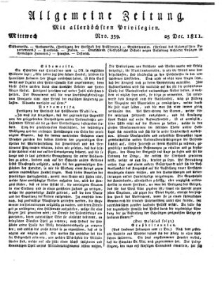 Allgemeine Zeitung Mittwoch 25. Dezember 1811