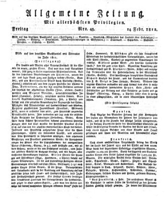 Allgemeine Zeitung Freitag 14. Februar 1812