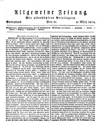 Allgemeine Zeitung Samstag 21. März 1812