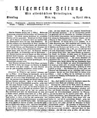 Allgemeine Zeitung Dienstag 14. April 1812