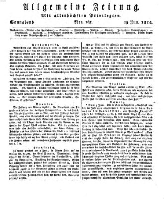 Allgemeine Zeitung Samstag 13. Juni 1812