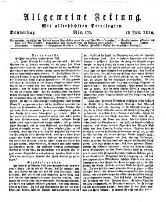 Allgemeine Zeitung Donnerstag 18. Juni 1812