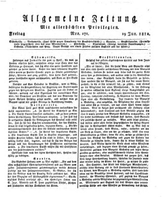 Allgemeine Zeitung Freitag 19. Juni 1812