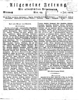 Allgemeine Zeitung Mittwoch 1. Juli 1812