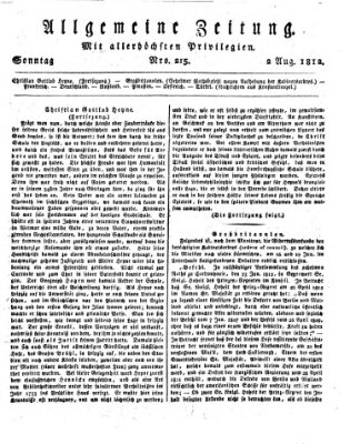 Allgemeine Zeitung Sonntag 2. August 1812