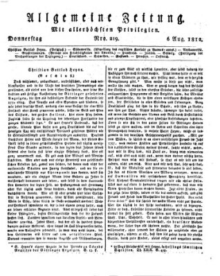 Allgemeine Zeitung Donnerstag 6. August 1812