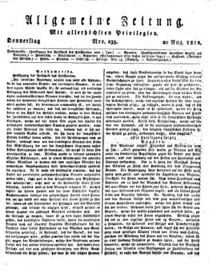 Allgemeine Zeitung Donnerstag 20. August 1812