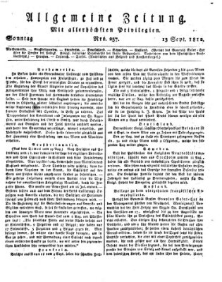 Allgemeine Zeitung Sonntag 13. September 1812