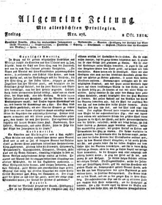 Allgemeine Zeitung Freitag 2. Oktober 1812