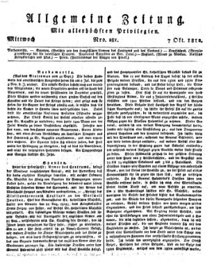 Allgemeine Zeitung Mittwoch 7. Oktober 1812