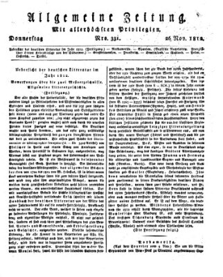 Allgemeine Zeitung Donnerstag 26. November 1812