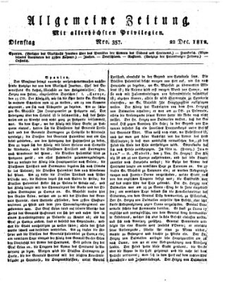 Allgemeine Zeitung Dienstag 22. Dezember 1812