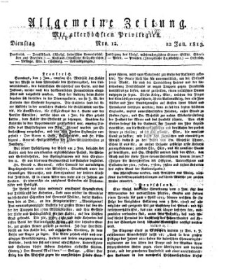 Allgemeine Zeitung Dienstag 12. Januar 1813