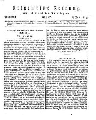 Allgemeine Zeitung Mittwoch 27. Januar 1813