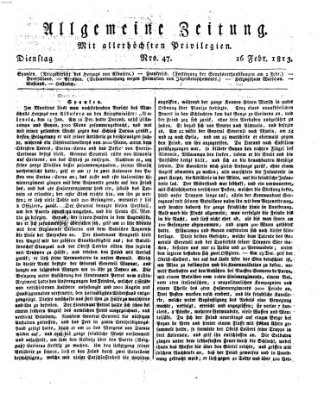 Allgemeine Zeitung Dienstag 16. Februar 1813