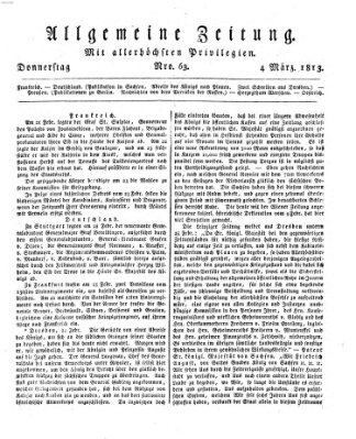 Allgemeine Zeitung Donnerstag 4. März 1813