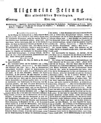 Allgemeine Zeitung Sonntag 18. April 1813