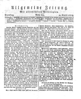 Allgemeine Zeitung Dienstag 20. April 1813