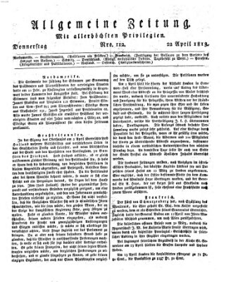 Allgemeine Zeitung Donnerstag 22. April 1813