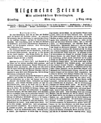 Allgemeine Zeitung Dienstag 3. August 1813