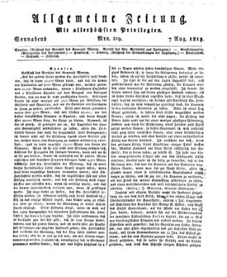 Allgemeine Zeitung Samstag 7. August 1813