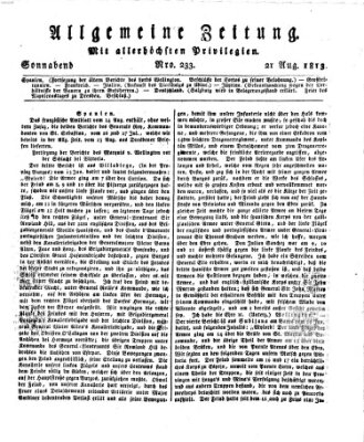 Allgemeine Zeitung Samstag 21. August 1813