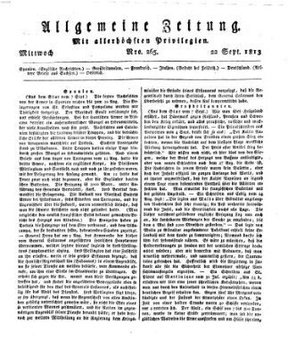 Allgemeine Zeitung Mittwoch 22. September 1813