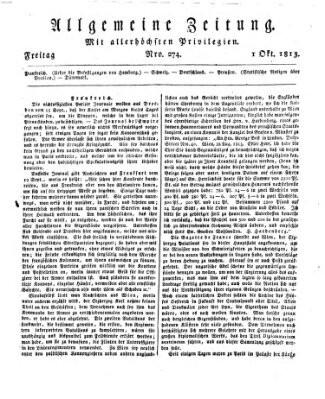 Allgemeine Zeitung Freitag 1. Oktober 1813