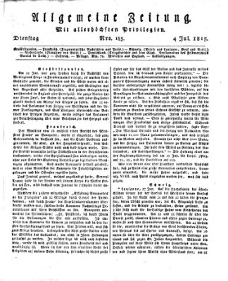 Allgemeine Zeitung Dienstag 4. Juli 1815