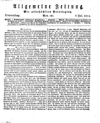 Allgemeine Zeitung Donnerstag 6. Juli 1815