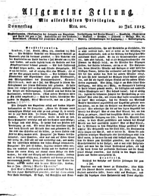 Allgemeine Zeitung Donnerstag 20. Juli 1815