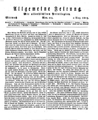 Allgemeine Zeitung Mittwoch 2. August 1815