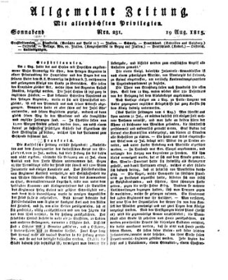 Allgemeine Zeitung Samstag 19. August 1815