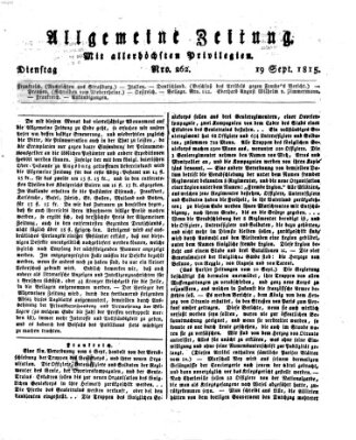 Allgemeine Zeitung Dienstag 19. September 1815