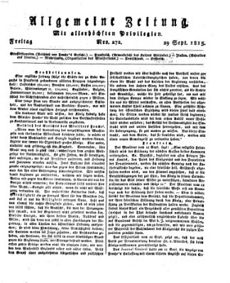 Allgemeine Zeitung Freitag 29. September 1815