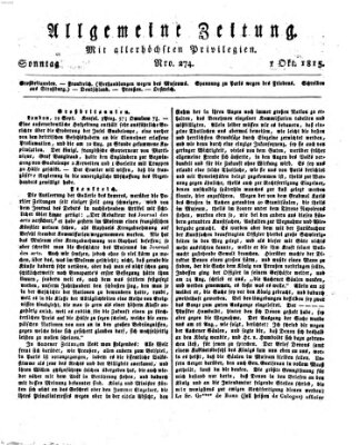 Allgemeine Zeitung Sonntag 1. Oktober 1815