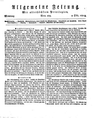 Allgemeine Zeitung Montag 2. Oktober 1815