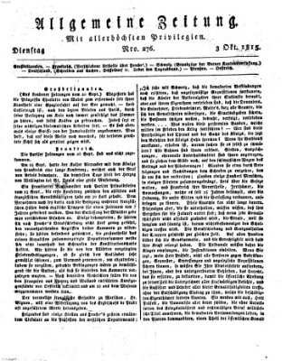 Allgemeine Zeitung Dienstag 3. Oktober 1815