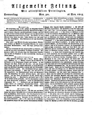 Allgemeine Zeitung Donnerstag 16. November 1815