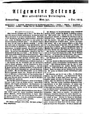 Allgemeine Zeitung Donnerstag 7. Dezember 1815