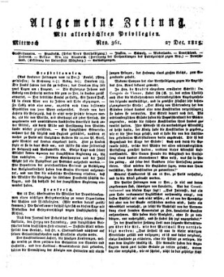 Allgemeine Zeitung Mittwoch 27. Dezember 1815